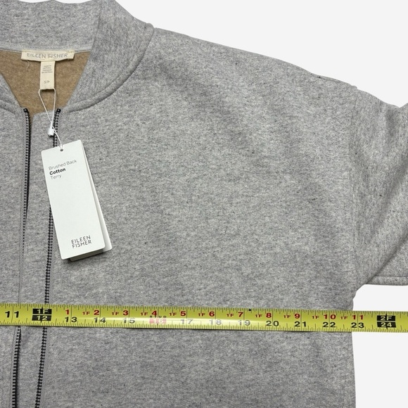 Eileen Fisher Brushed Cotton Terry Long Flight Jacket Size S Small Full Zip Gray - Picture 7 of 15